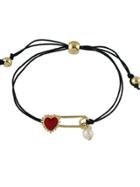 Shein Imitation Pearl Heart Charms Adjustable Braided Rope Bracelet