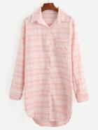 Shein Pink Dip Hem Striped Shirt Dress With Pocket
