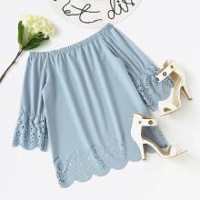 Shein Off Shoulder Laser Cut Scalloped Hem Top