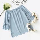 Shein Off Shoulder Laser Cut Scalloped Hem Top