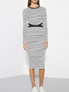 Shein Black White Round Neck Striped Hollow Dress