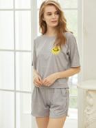 Shein Smiley Face Print Tee With Shorts Pajama Set