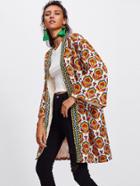 Shein Ornate Print Embroidered Tape Trim Kimono Coat