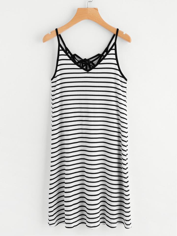 Shein Tie Up V Back Striped Cami Dress