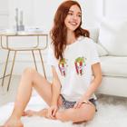 Shein Popcorn Print Top And Shorts Pj Set