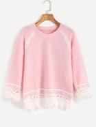 Shein Pink Raglan Sleeve Contrast Lace T-shirt
