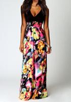 Shein Black Deep V Neck Floral Maxi Dress