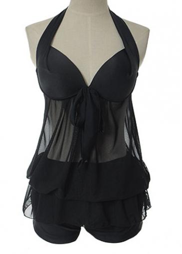 Rosewe Black Halter Neck Two Piece Swimwear
