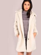 Shein Fuzzy Knit Button Up Coat Ivory