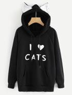 Shein Contrast Faux Shearling Cat Ear Detail Hoodie