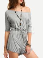 Shein Grey Off The Shoulder Self-tie Waist Romper