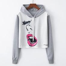 Shein Figure Print Contrast Sleeve Crop Hoodie