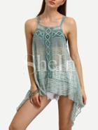 Shein Green Sheer Crochet Hollow Out Asymmetrical Cami Top