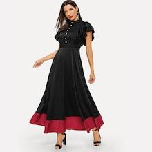 Shein Contrast Hem Flutter Sleeve Dress