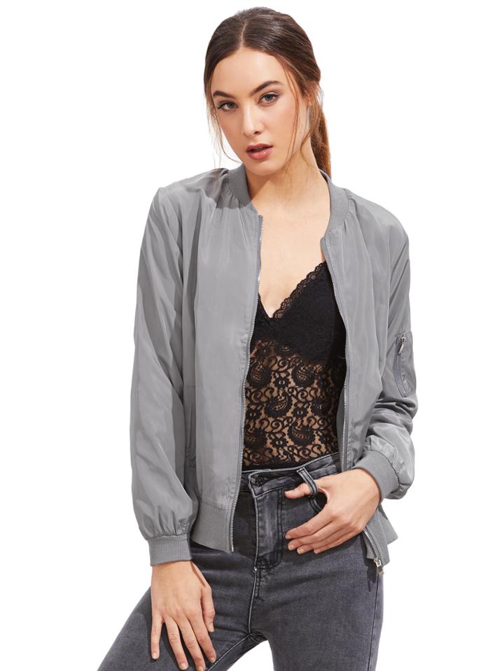 Shein Ribbed Trim Zipper Crop Jacket
