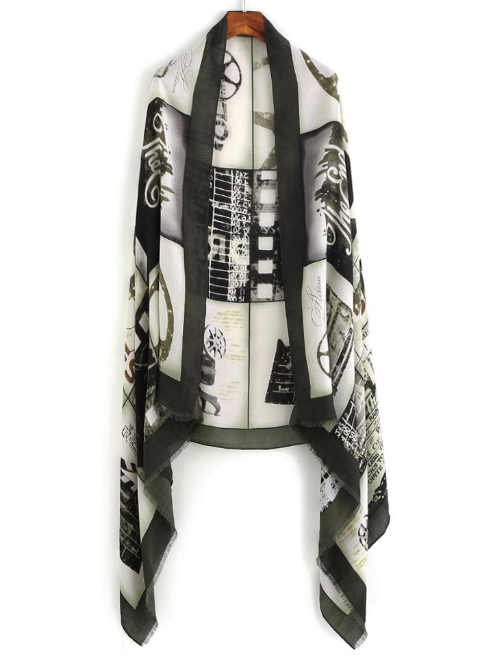 Shein Green Print Eyelash Fringe Scarf