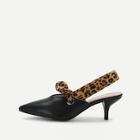 Shein Leopard Detail Pointed Toe Kitten Heels