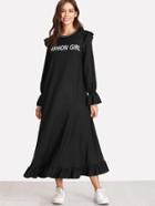 Shein Letter Print Ruffle Embellished Dress