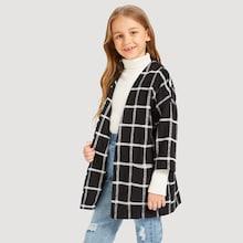 Shein Girls Open Front Grid Print Jacket