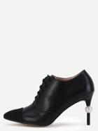 Shein Black Cap Toe Faux Pearl Lace Up Pumps