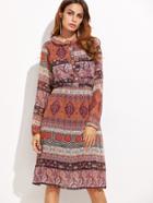 Shein Paisley Print Elastic Waist Chiffon Shirt Dress