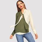 Shein Tie Neck Color Block Top