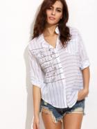 Shein Striped Letters Print Shirt With Pocket