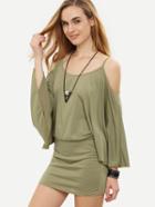 Shein Olive Green Cold Shoulder Kimono Sleeve Blouson Dress