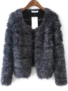 Shein Grey Long Sleeve Striped Faux Fur Coat