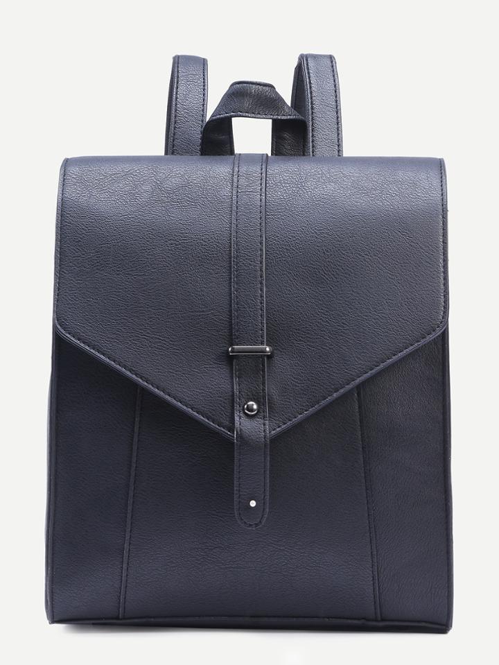 Shein Black Buckle Strap Front Structured Flap Backpack