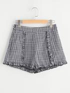 Shein Zip Side Frill Detail Gingham Shorts