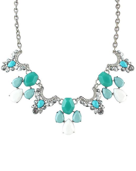 Shein Green Gemstone Silver Chain Necklace