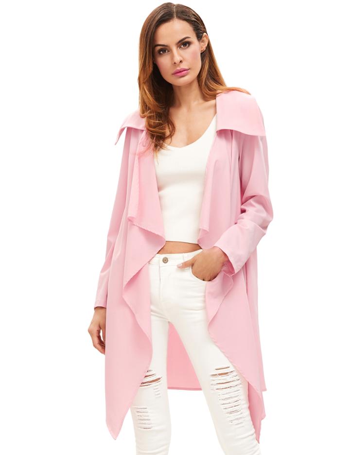 Shein Pink Draped Neck Long Sleeve Coat