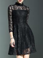 Shein Black Three Quarter Sleeve A-line Lace Dress