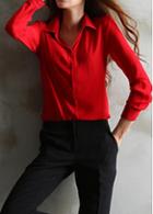 Rosewe Turndown Collar Red Long Sleeve Blouse