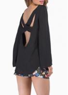 Rosewe Criss Cross Back Black Chiffon Blouse