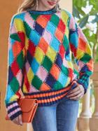 Shein Color Block Diamond Sweater