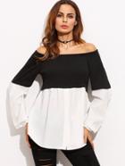 Shein Color Block Off The Shoulder Long Sleeve Blouse