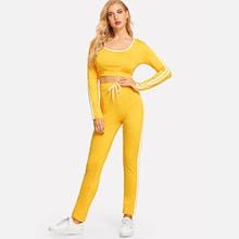 Shein Contrast Stripe Hooded Crop Top & Pants