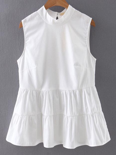 Shein White Mock Neck Sleeveless Bottons Back Blouse