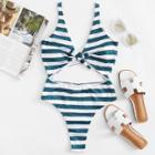 Shein Cut Out Knot Striped Swimsuit