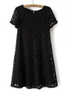 Rosewe Hot Sale Round Neck Short Sleeve Dress Black