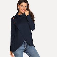 Shein Button Decoration High Neck Sweater