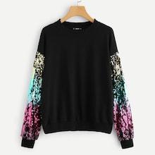 Shein Sequin Contrast Tunic Pullover