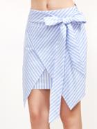 Shein Blue Striped Belted Asymmetric Wrap Skirt