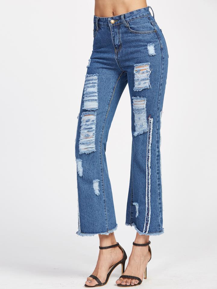 Shein Ripped Raw Hem Flare Jeans