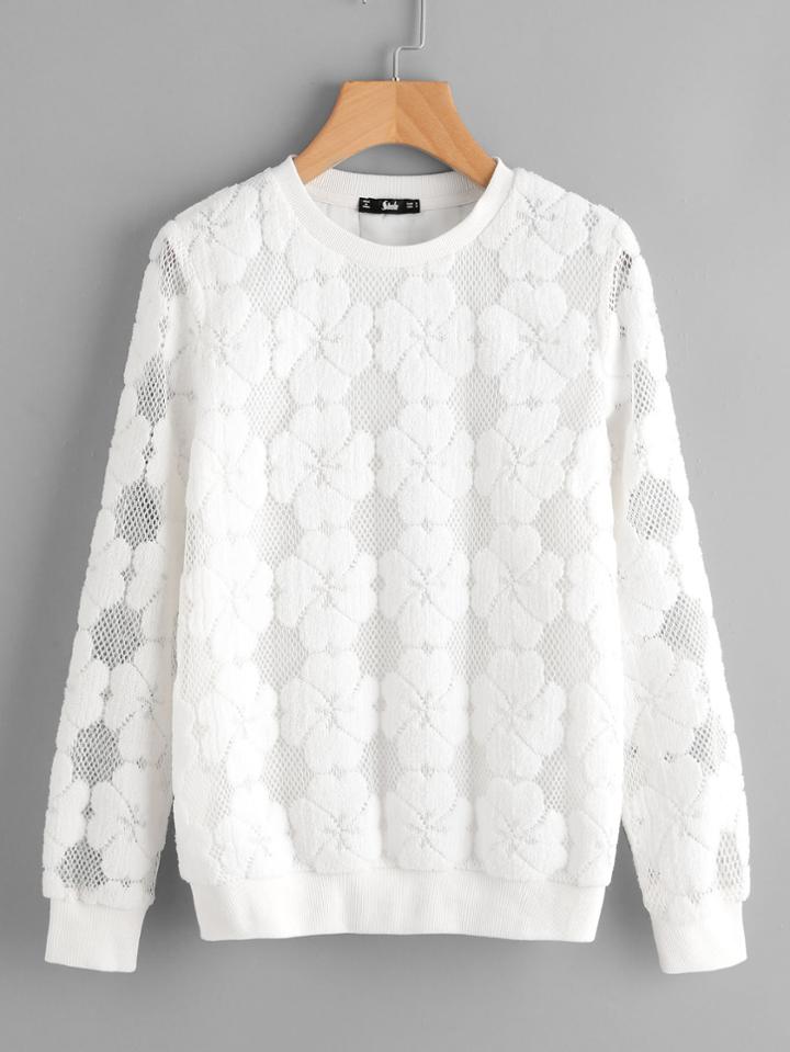 Shein Floral Flock Mesh Sweatshirt