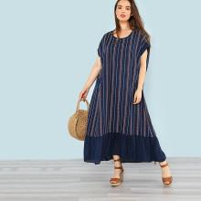Shein Plus Ruffle Hem Striped Maxi Dress