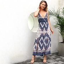 Shein Geometric Print Split Cami Jumpsuit