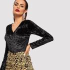 Shein Wrap Front Fitted Crushed Velvet Top
